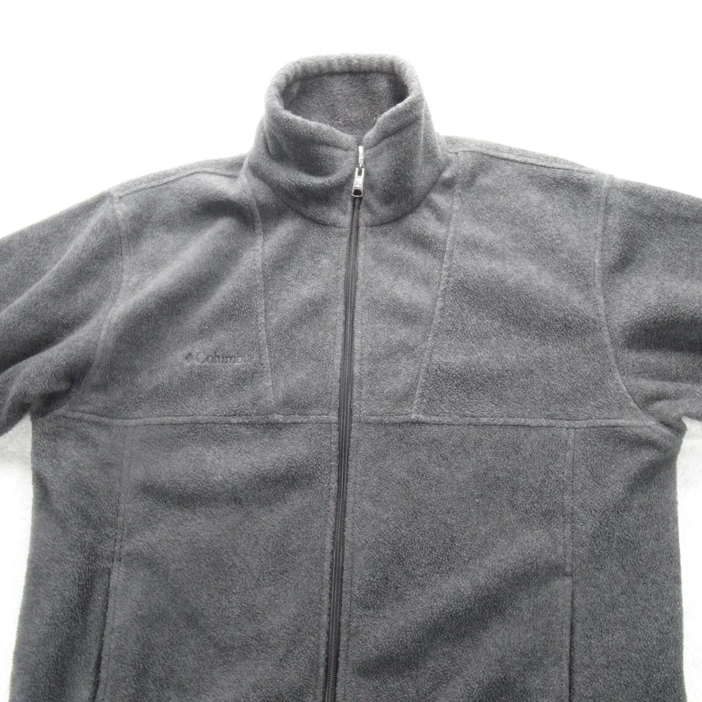 Columbia Fleece Jacket Men Medium Gray Pockets Adjustable Hem Full Zip Outdoor